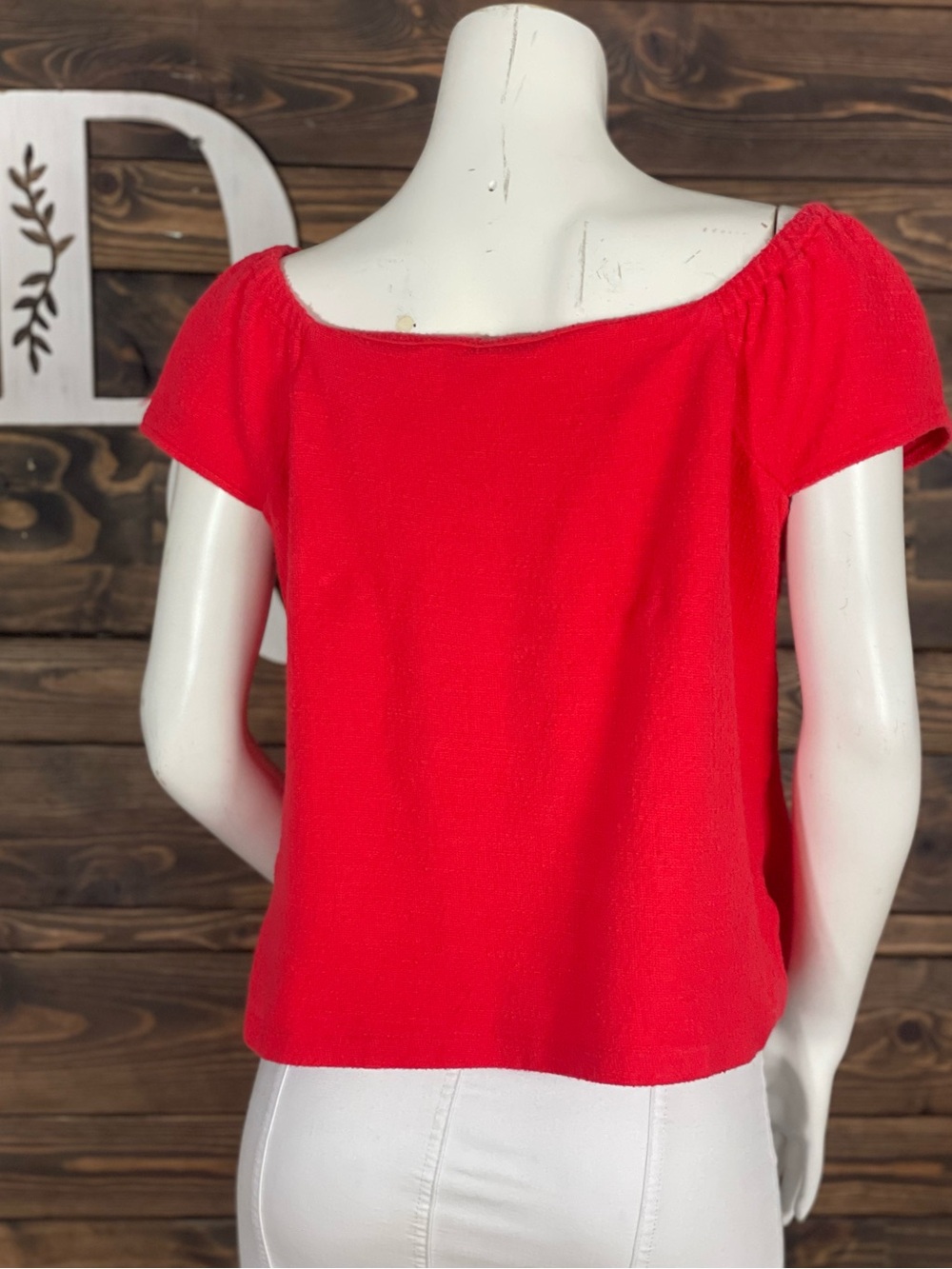 Madewell | Texture & Thread Tweed Button Down Cotton Blouse Heirloom Rose Red - Picture 5 of 9
